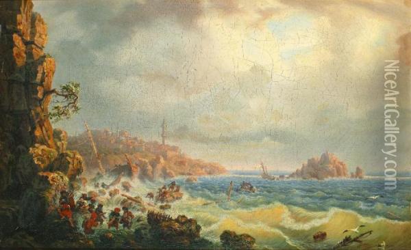 Skeppsbrott Vid Gyllene Hornet, Konstantinopel Oil Painting - Auguste Etienne Fr. Mayer