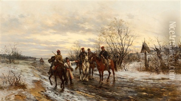 Patrol Powstanczy Oil Painting - Ludwig Gedlek