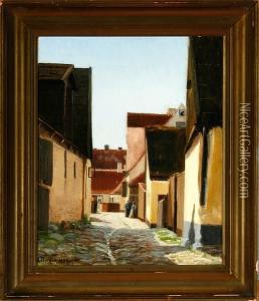 Street Scenery From Dragor Town, Denmark Oil Painting - Louise Bonfils