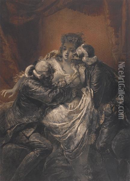 A Court Seduction Oil Painting - Mihaly von Zichy