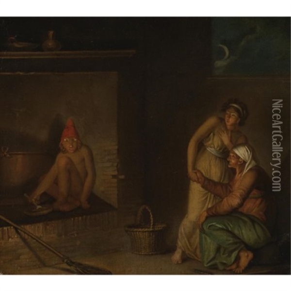 A Scene From Danish Folklore, A Nis Eating His Porridge Oil Painting - Nicolaj-Abraham Abilgaard