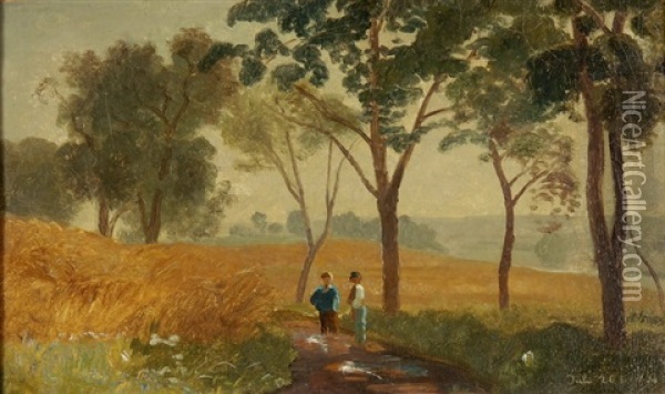 Landschaft Mit Kornfeld Oil Painting - Adolf (Johann) Staebli
