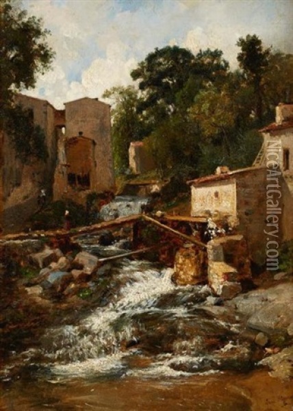 Village De Montagne Oil Painting - Francois Antoine Leon Fleury