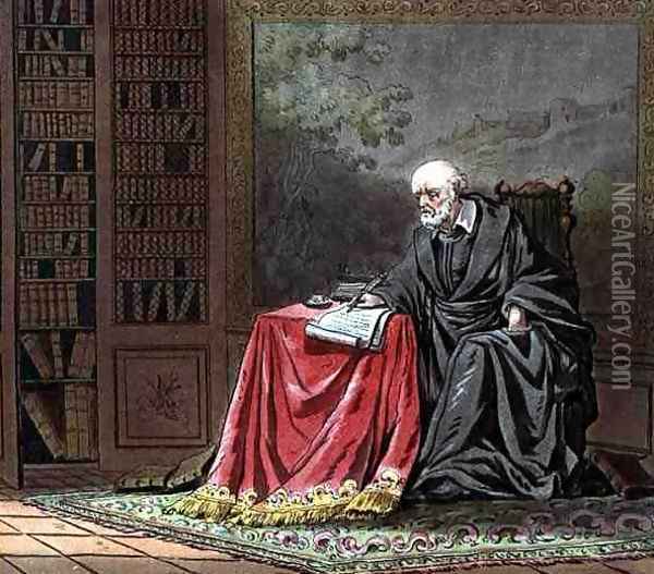 The Chancellor, Michel de lHopital c.1503-73 Composes the Edict of Romorantin, engraved by Jean Baptiste Morret fl. 1790-1820 1789 Oil Painting - Jacques Francois Joseph Swebach