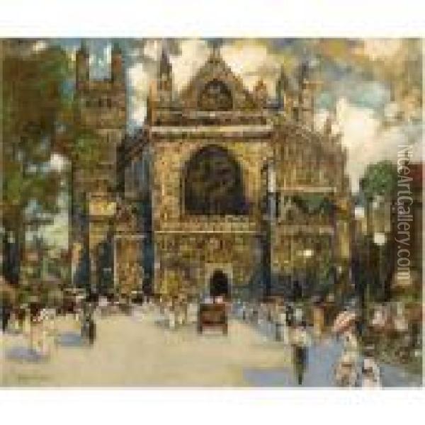 Sunday Morning, Exeter Cathedral Oil Painting - James Kay