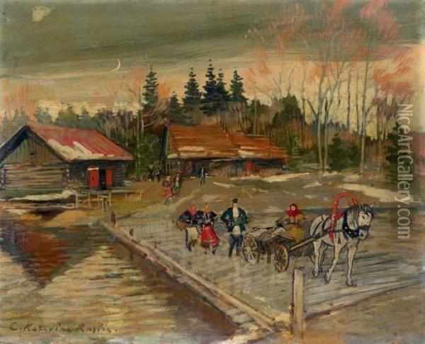 Village Procession Oil Painting - Konstantin Alexeievitch Korovin