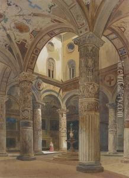 The Courtyard Of The Palazzo Vecchio, Florence Oil Painting - Thomas Hartley Cromek