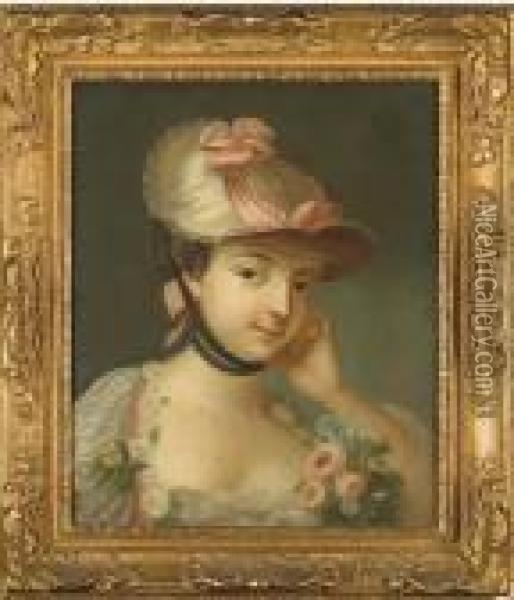 Portrait De Jeune Femme Au Chapeau Oil Painting - Francois Boucher