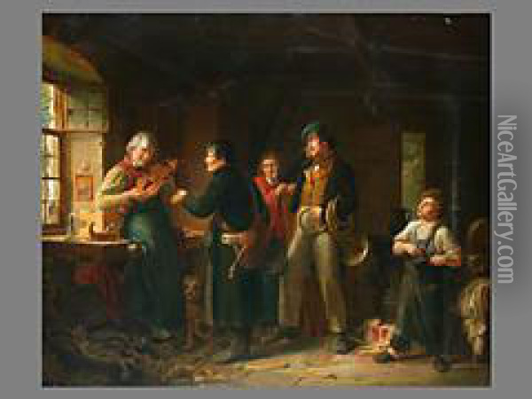 Wandermusikanten Beim Geigenbauer Oil Painting - Johann Peter Hasenclever