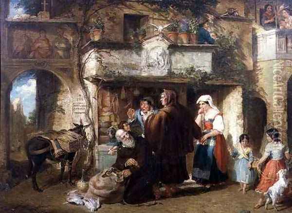 Catering for the Convent. Kissing ye Scourge and having dust thrown in ye eyes, 1856 Oil Painting - William Parrott