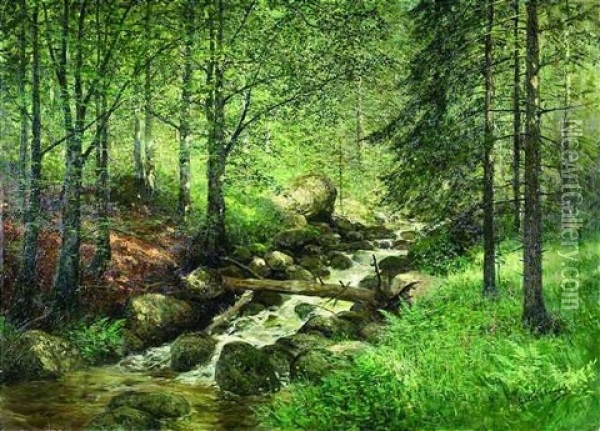Waldinneres, Durch Das Sich Ein Von Felsblocken Gesaumter Bach Zieht Oil Painting - Edouard Weichberger