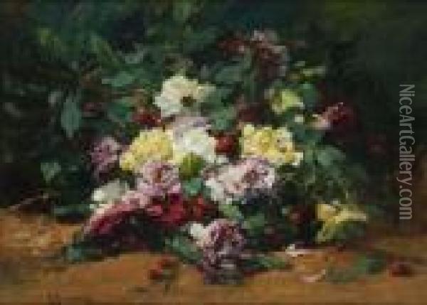 Brassee De Fleurs Et Cerises Oil Painting - Georges Jeannin