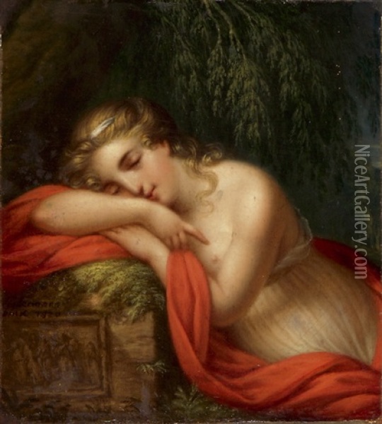 Schlafende Junge Frau Oil Painting - Johann Jakob Biedermann
