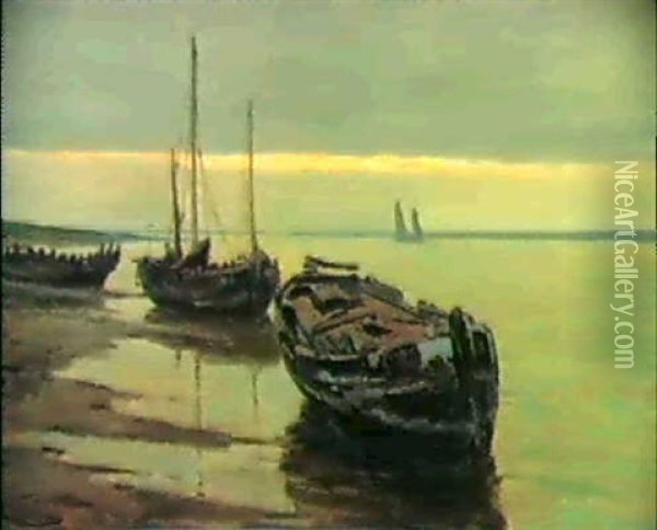 Boote Auf Dem Niderrhein Oil Painting - Wilhelm Hambuechen