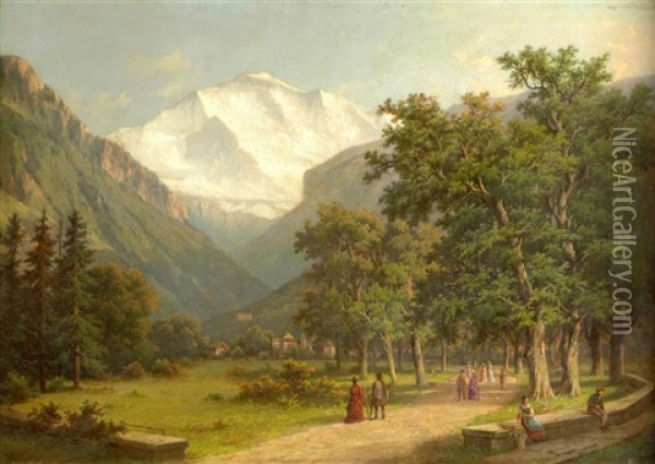 Spa Promenada In Park By Landek Oil Painting - Hermann Heinrich Johann