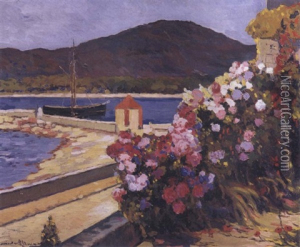 Port Du Midi Avec Fleurs Et Bateaux Oil Painting - Alexandre Altmann