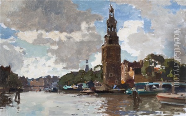 A Study Of The 'montelbaanstoren' In Amsterdam Oil Painting - Cornelis Vreedenburgh