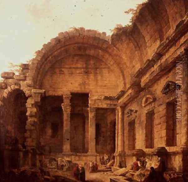 Interior of the Temple of Diana at Nimes, 1787 Oil Painting - Hubert Robert