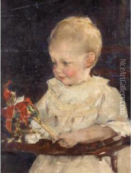 Toddler With Rattle Oil Painting - Elizabeth A.Stanhope Forbes