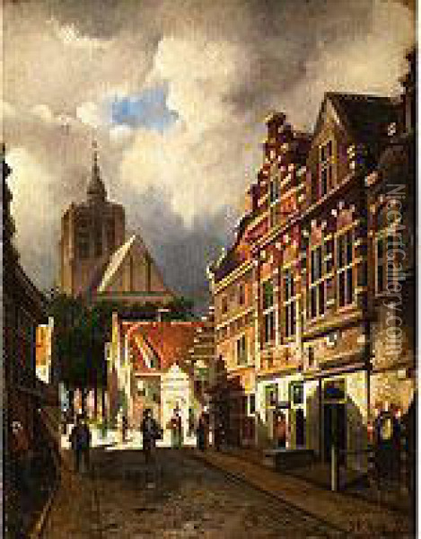 Gasse Mit Giebelhausern In Einer Niederlandischen Stadt Oil Painting - Johannes Frederik Hulk, Snr.