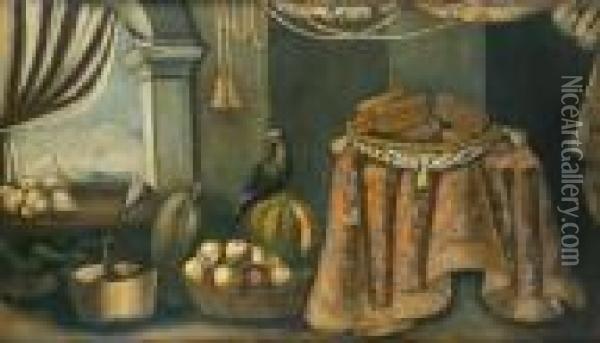 Nature Morte Aux Plat De Biscuits, Corbeille De Pommes Etoiseaux Oil Painting - Francesco (Il Maltese) Fieravino
