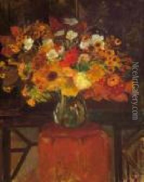 Bouquet De Fleurs Sur Un Entablement Oil Painting - Jacques-Emile Blanche