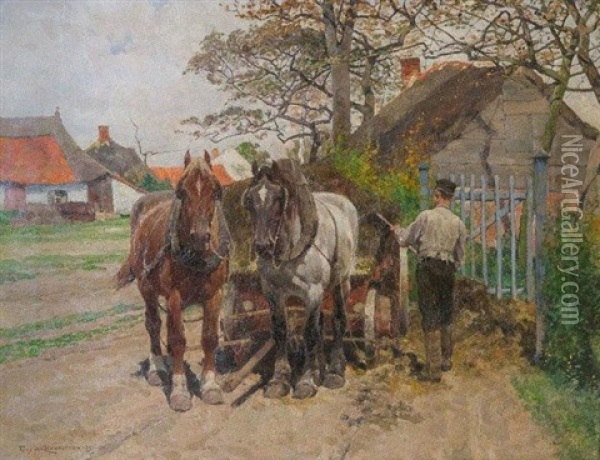 Les Chevaux De Traits Oil Painting - Frans Van Leemputten