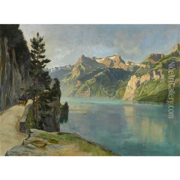 Vierwaldstattersee Mit Axenstrasse Und Urirotstock Oil Painting - Frederic Dufaux
