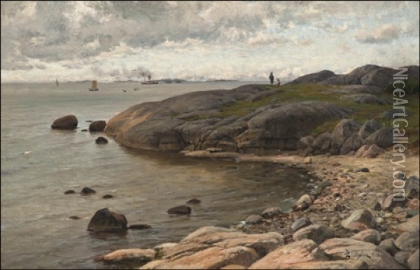 Rannikkomaisema Oil Painting - Berndt Adolf Lindholm
