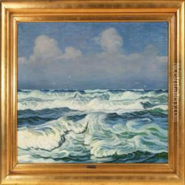 Breakers Along A Coast Oil Painting - Viggo Helsted