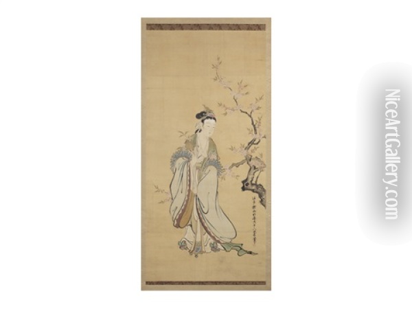 Chinese Beauty Under Tree Oil Painting - Tanyu Kano