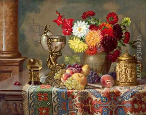 Groses Fruchte- Und Blumenstilleben Oil Painting - Ernst Czernotzky