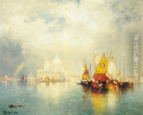 Salute From The Lagoon Oil Painting - Thomas Moran