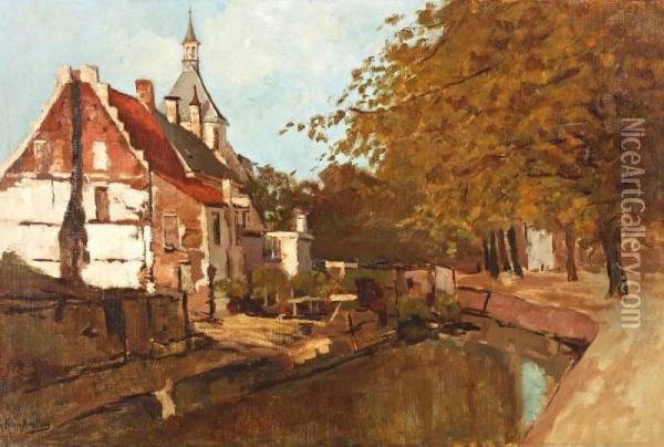 Huizen Aan Gracht Te Amersfoort Oil Painting - Johannes Christiaan Karel Klinkenberg