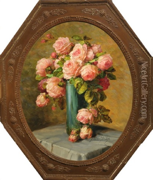Stilleben Mit Rosen In Einer Vase Oil Painting - Wilhelm Schuetze