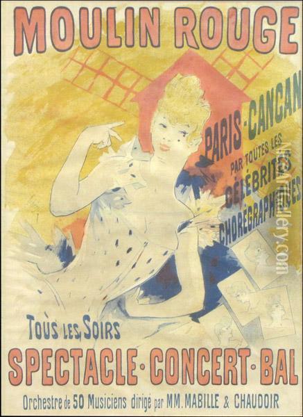 Moulin Rouge Paris Cancan Oil Painting - Jules Cheret