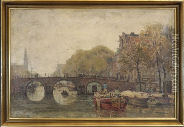 Gracht In Amsterdam Oil Painting - Hans Herrmann