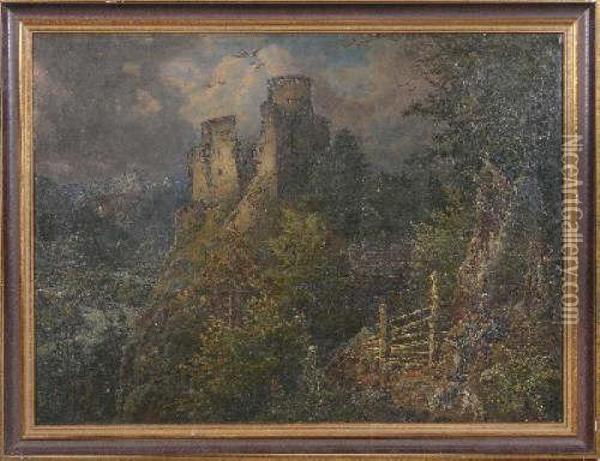 Jager Bei Der Rast M. Blick Auf Eine Burgruineu Oil Painting - Johann Baptist Heinefetter