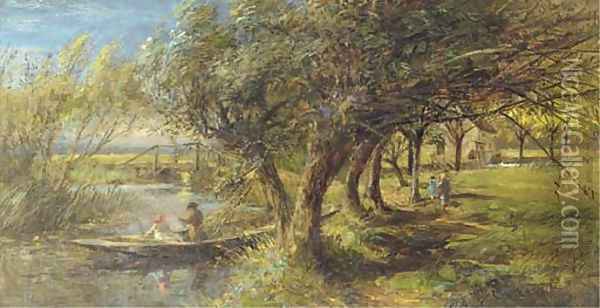 Fishing in a punt Oil Painting - Charles James Lewis
