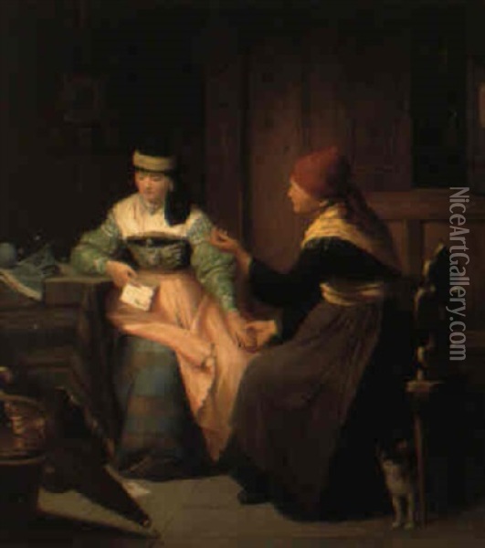 Bondstugeinterior Med Tva Kvinnor Oil Painting - Franz Xaver Zimmer