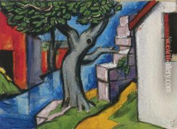 Mystic Tree Oil Painting - Oscar Bluemner