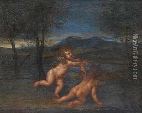Putti Playing In An Open Landscape Oil Painting - Francesco Albani
