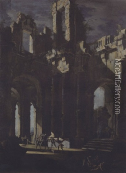 Classical Ruins With Banditti Oil Painting - Leonardo Coccorante