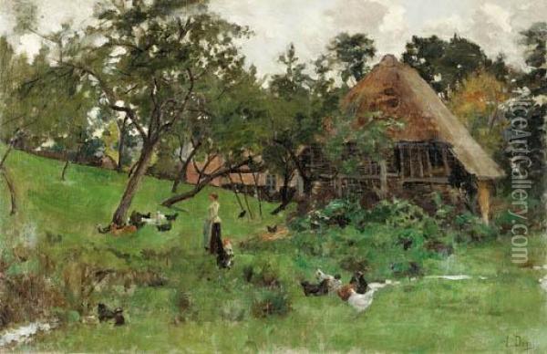 A Summer Farmyard Oil Painting - Auguste Durst