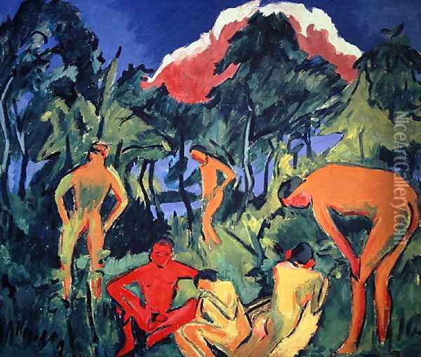 Nudes in the Sun Moritzburg Oil Painting - Ernst Ludwig Kirchner