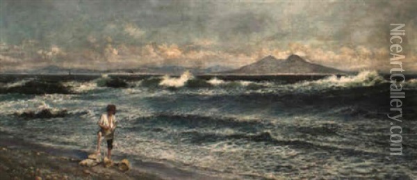 The Fisherboy, Capri Oil Painting - Conrad Peter Schreiber