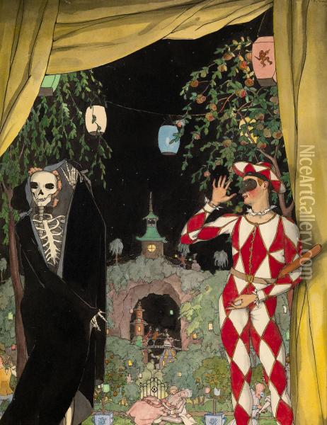 Harlequin And Death Oil Painting - Konstantin Andreevic Somov