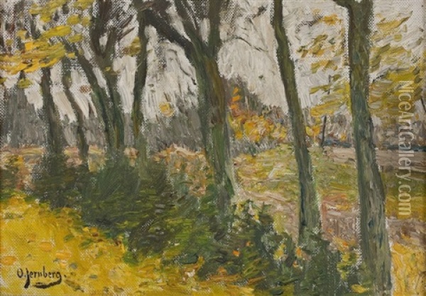 Waldweg (+ Herbstwald; 2 Works) Oil Painting - Olof August Andreas Jernberg