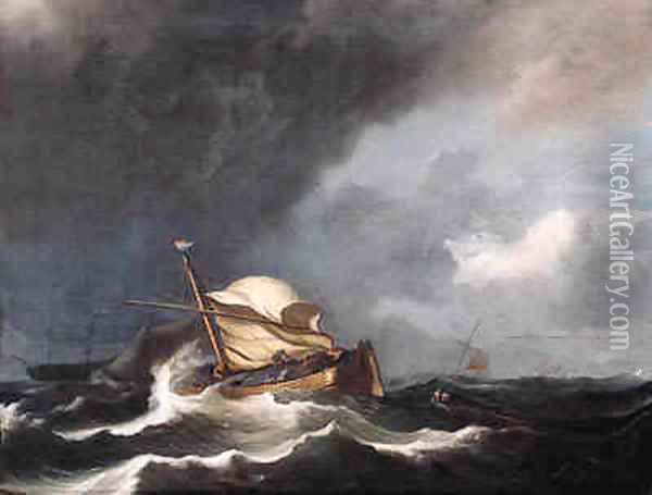 A wijdschip, sails reefed, as a storm approaches Oil Painting - Ludolf Backhuyzen