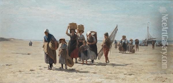 Bringing In The Catch Oil Painting - Philippe Lodowyck Jacob Sadee